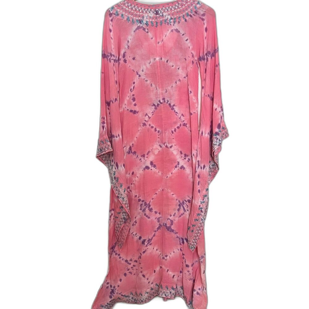 Vintage Calypso St. Barth Maxi Dress M Tie Dye Angel Sleeve Boho Kaftan NWT - Picture 2 of 9
